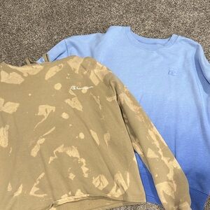 Champion Tan Tie-Dye and Blue Sweatshirts